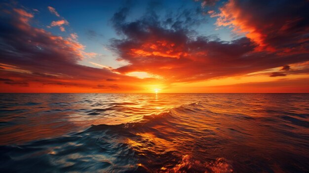 Foto un tramonto sull'oceano con le onde che si schiantano sulla riva