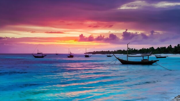 Sunset on ocean in zanzibar