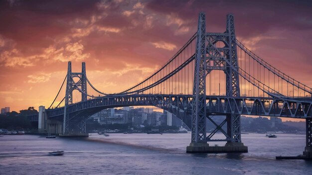 Photo sunset over octavio frias oliveira bridge sao paulo brazil