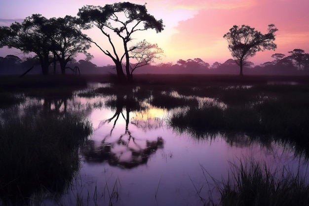 Sunset in the Okavango Delta Botswana Africa