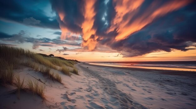 写真 浜辺の夕暮れ