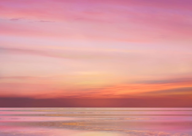 закат оранжевый желтый сиреневый облачно ночное небо на море на пляже солнечный луч отражение