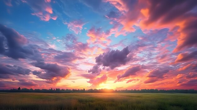 写真 草原の上の夕暮れ 創造的なai