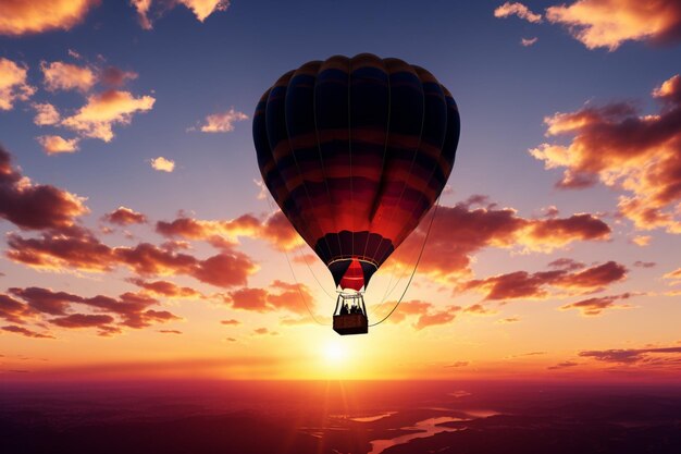 Sunset paints the sky creating a beautiful silhouette of a hot air balloon