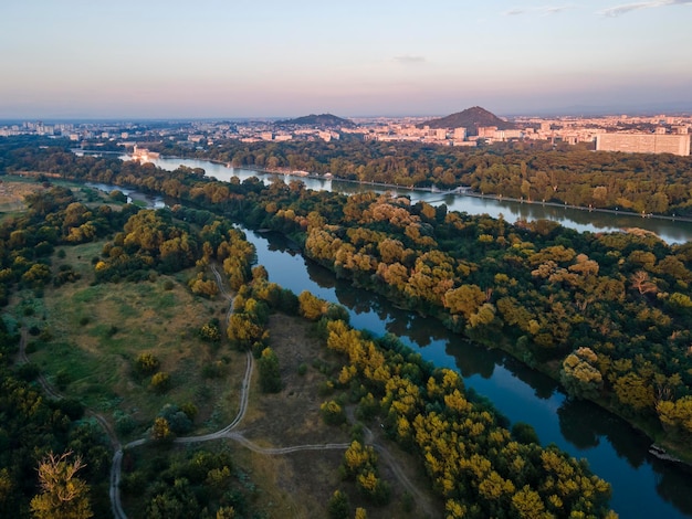 sunset panorama of Rowing Venue in city of Plovdiv Bulgaria