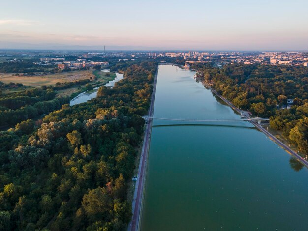 sunset panorama of Rowing Venue in city of Plovdiv Bulgaria