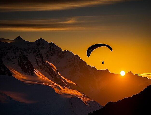 Photo sunset paraglider over mont blanc