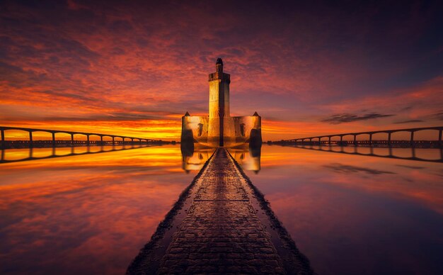 sunset over pier