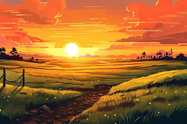 Sunset over the plains papercut illustration generative ai