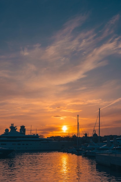 sunset in port of barcelona