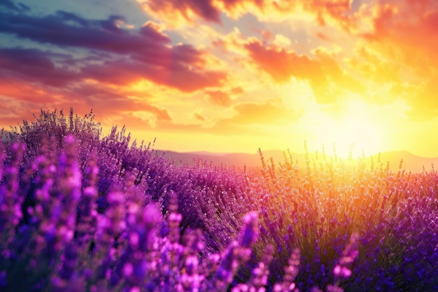 Sunset in provences violet lavender field