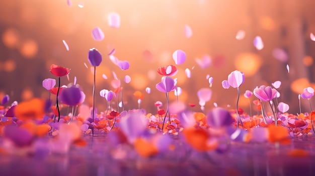 Sunset Over Purple and Pink Bokeh Backgrounds