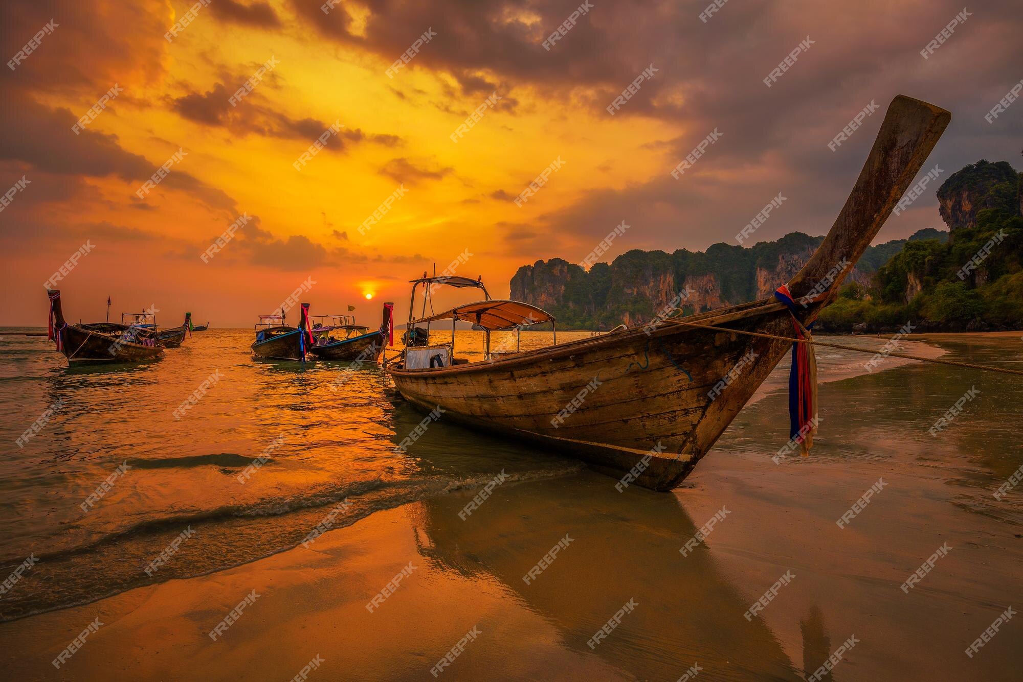 Railay Beach at Sunrise in Krabi, Thailand. Stock Photo - Image of