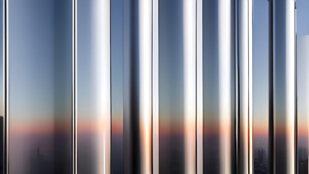 Sunset reflected in body of a metal building illustration