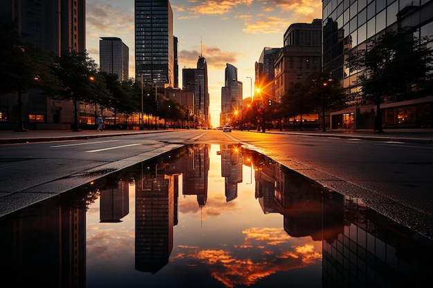 Foto i riflessi del tramonto sui grattacieli della città