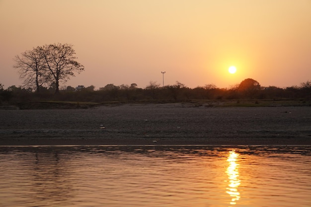 Sunset over the river in bangladesh