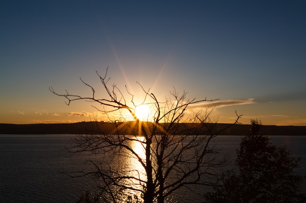 Sunset in the river with reflex