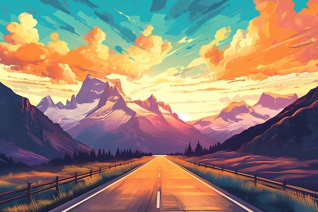 Sunset on the road wallpapers