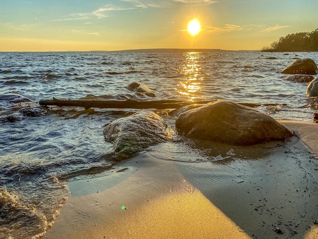 Sunset on a rocky beach