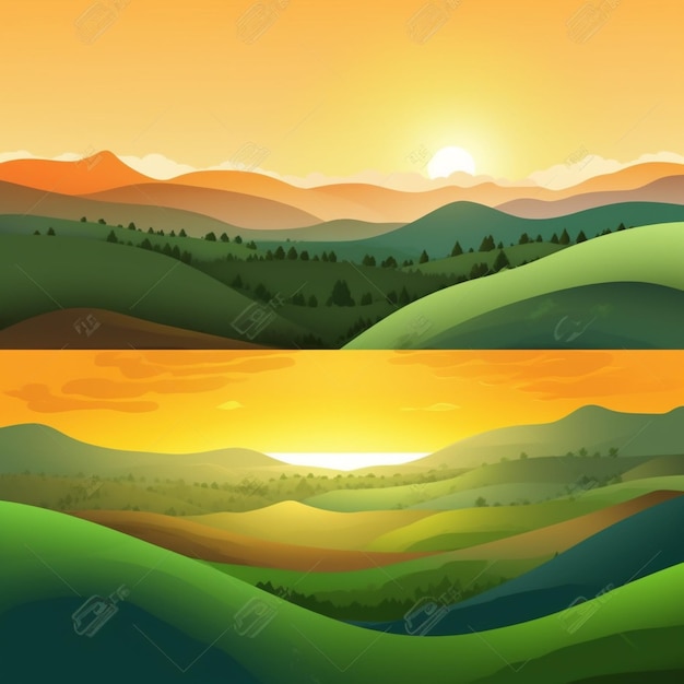 Sunset over rolling hills backgrounds