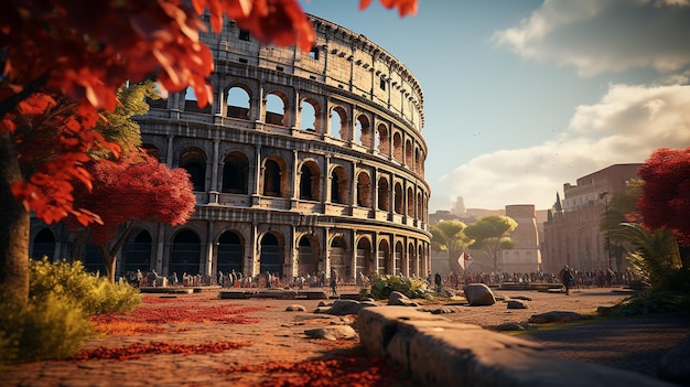 sunset in the roman forum in italy