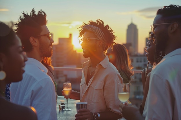 Sunset Rooftop Party with Friends with AI generated