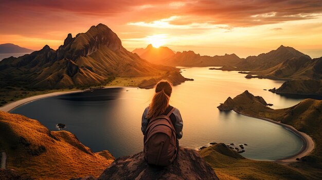 Photo sunset over rugged coastal landscape