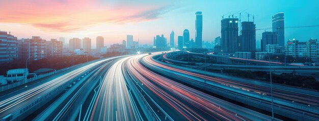 Sunset Rush Hour Traffic on City Highway