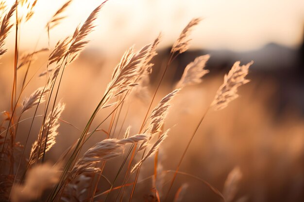 Sunset's Sentinels Wild Grass Stands Guard as Day Fades Away