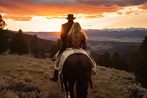 Photo sunset saddle horseback riding photo