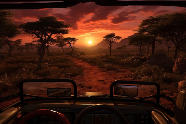 写真 夕暮れサファリ アフリカの荒野を駆け抜ける