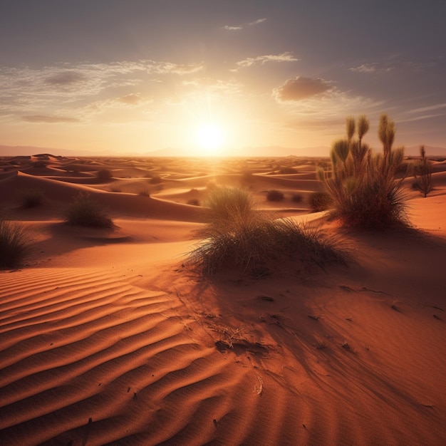 Sunset in the sahara desert, morocco