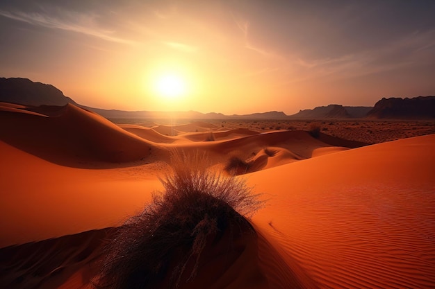 A sunset in the sahara desert