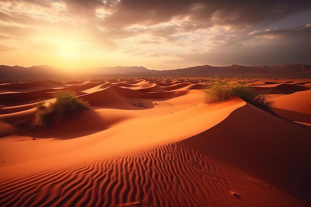 A sunset in the sahara desert