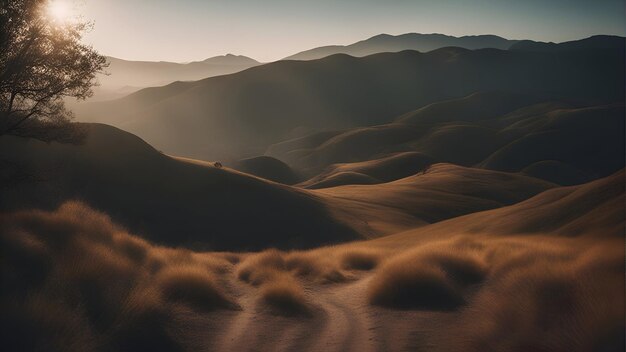 Photo sunset over sand dunes in california usa 3d rendering