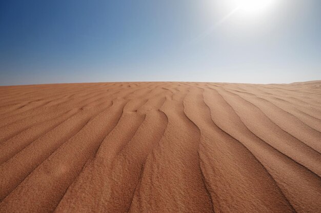 Sunset over the sand dunes in the desert