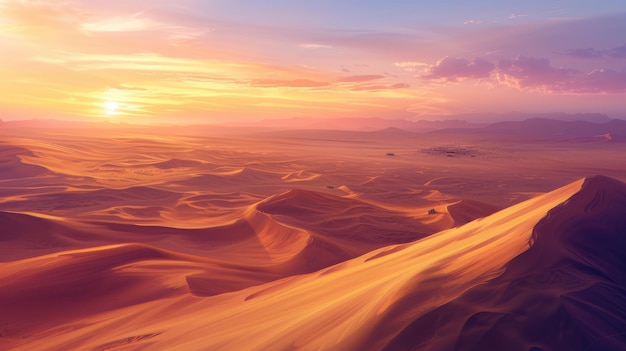 Sunset over sand dunes in a majestic desert resplendent