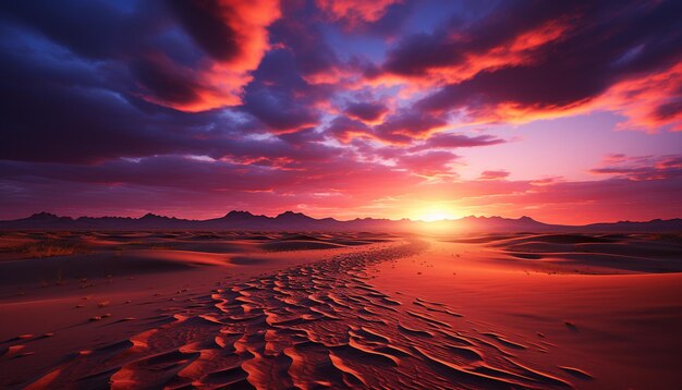 Sunset over the sand dunes nature beauty in tranquil scene generated by artificial intelligence