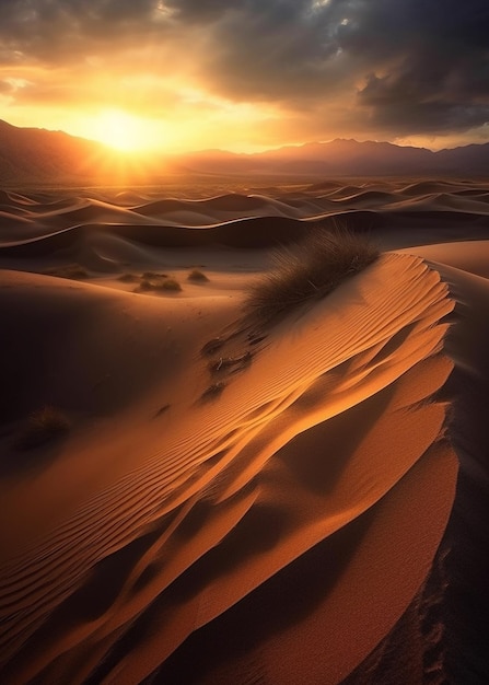 a sunset over the sand dunes.