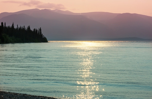 Sunset scene on the lake at sunset