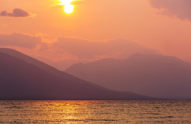 Sunset scene on the lake at sunset