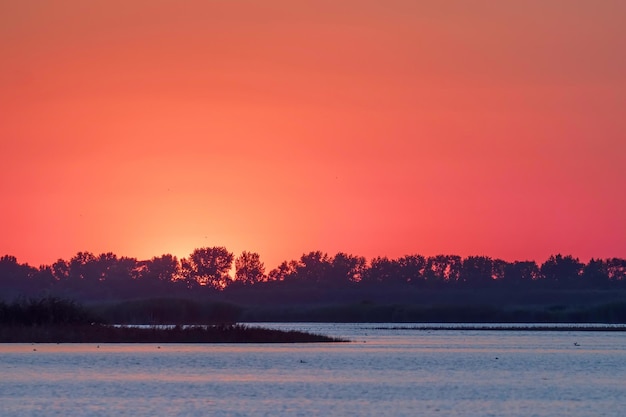 Sunset Scene over Lake, Water Surface Sunset