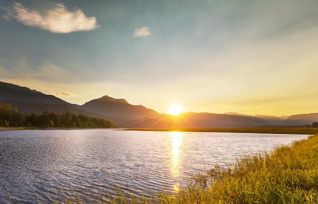 Sunset scene on lake