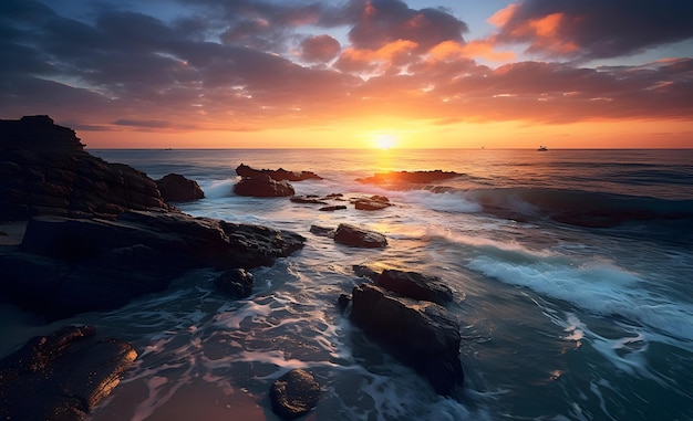 Sunset Scenic View Of Ocean During Dusk