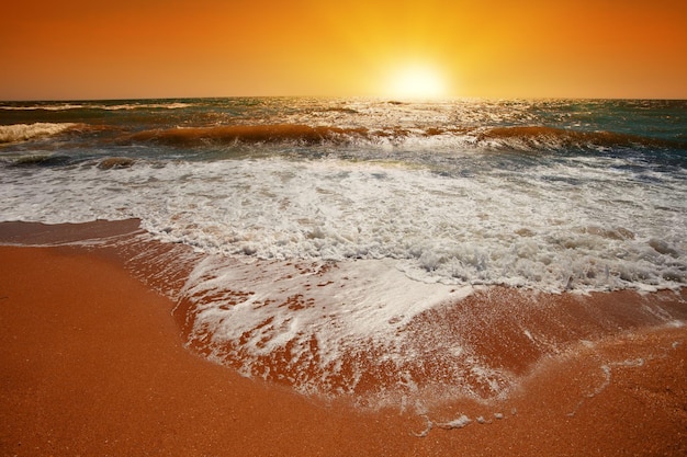 Sunset over the sea atlantic ocean in evening porto portugal europe