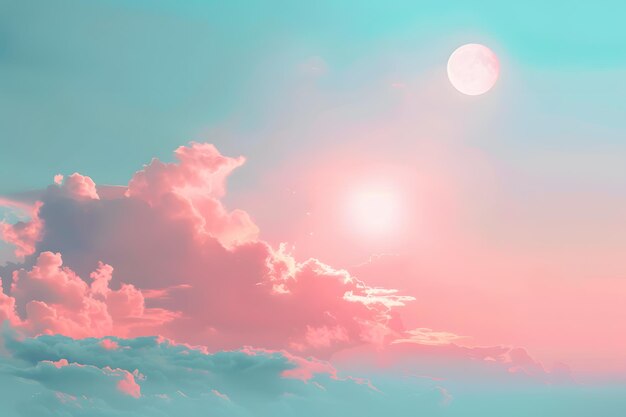 Photo sunset over the sea full moon in the sky 3d rendering