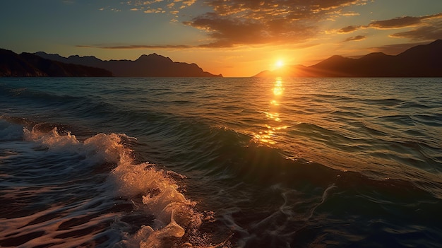 海の上の夕暮れ ジェネレーティブAI