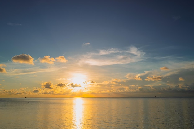 Sunset sea landscape colorful beach sunrise with calm waves nature sea sky background sunrise with c