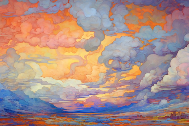 Sunset over the sea Oil painting effect