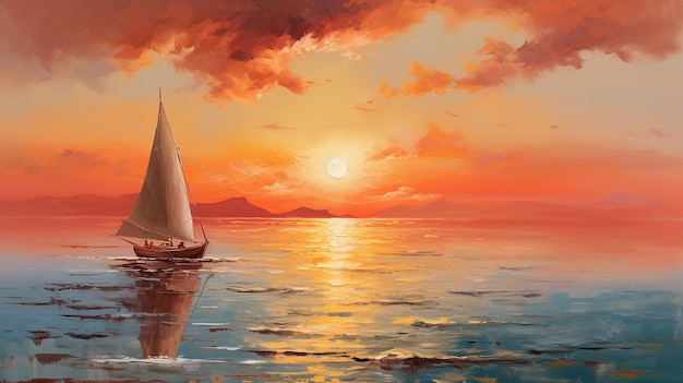 Sunset at Sea Painting Serene and Dazzling Scene